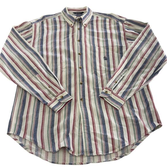 Nautica Shirt Mens X Large Blue White Red Striped Denim Button Down Vintage - Picture 1 of 7